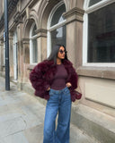 Manteau en fausse fourrure - Bordeaux