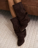 Emilia - Bottes en suède tombantes - Chocolat noir