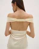 Athena - Robe longue en satin - Jaune beurre