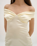 Athena - Robe longue en satin - Jaune beurre
