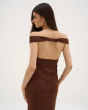 Athena - Robe longue en satin - Chocolat