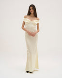 Athena - Robe longue en satin - Jaune beurre