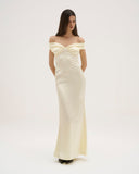 Athena - Robe longue en satin - Jaune beurre