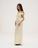 Athena - Robe longue en satin - Jaune beurre
