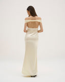 Athena - Robe longue en satin - Jaune beurre