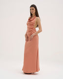 Renee - Robe longue en satin - Corail