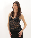 Lola - Top brodé de perles et paillettes - Noir