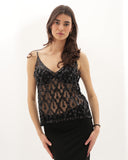 Lola - Top brodé de perles et paillettes - Noir
