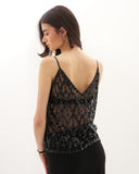 Lola - Top brodé de perles et paillettes - Noir