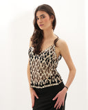 Lola - Top brodé de perles et paillettes - Doré