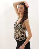 Lola - Top brodé de perles et paillettes - Doré