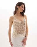 Cristina - Haut orné de perles - Crème