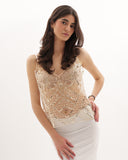 Luna - Top brodé de perles et paillettes - Doré