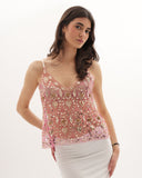 Cristina - Haut orné de perles - Rose