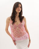 Luna - Top brodé de perles et paillettes - Rose
