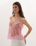 Luna - Top brodé de perles et paillettes - Rose