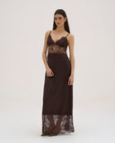 Iselle - Robe longue en dentelle - Chocolat