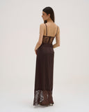 Iselle - Robe longue en dentelle - Chocolat