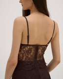 Iselle - Robe longue en dentelle - Chocolat
