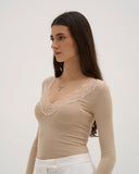 Calina - Haut long en dentelle - Beige