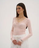 Calina - Haut long en dentelle - Rose pâle