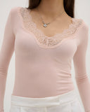 Calina - Haut long en dentelle - Rose pâle
