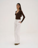 Calina - Haut long en dentelle - Chocolat