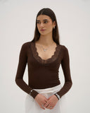 Calina - Haut long en dentelle - Chocolat