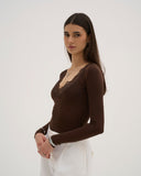 Calina - Haut long en dentelle - Chocolat