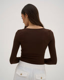 Calina - Haut long en dentelle - Chocolat