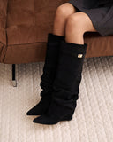 Lavista - Bottes slouchy en daim mi-cuisses - Noir