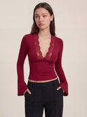 Maya - Top en dentelle - Rouge bordeaux