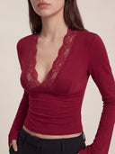 Maya - Top en dentelle - Rouge bordeaux