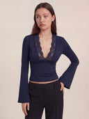 Maya - Top en dentelle - Bleu marine